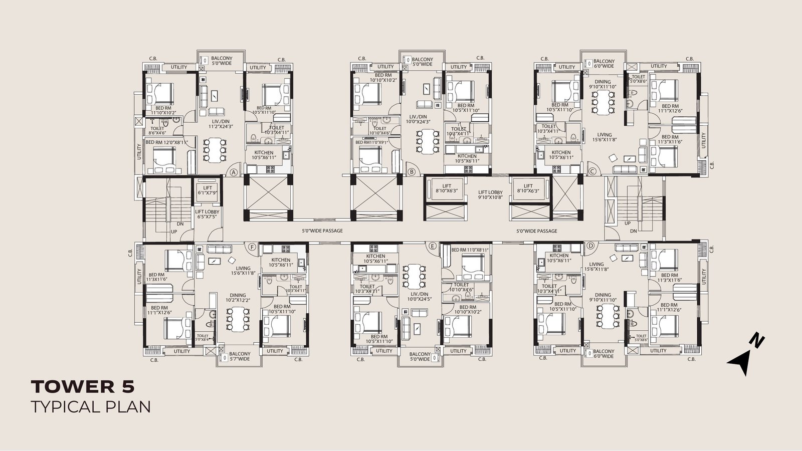 Official Tower 5 typical floor plan at Srijan Orizon